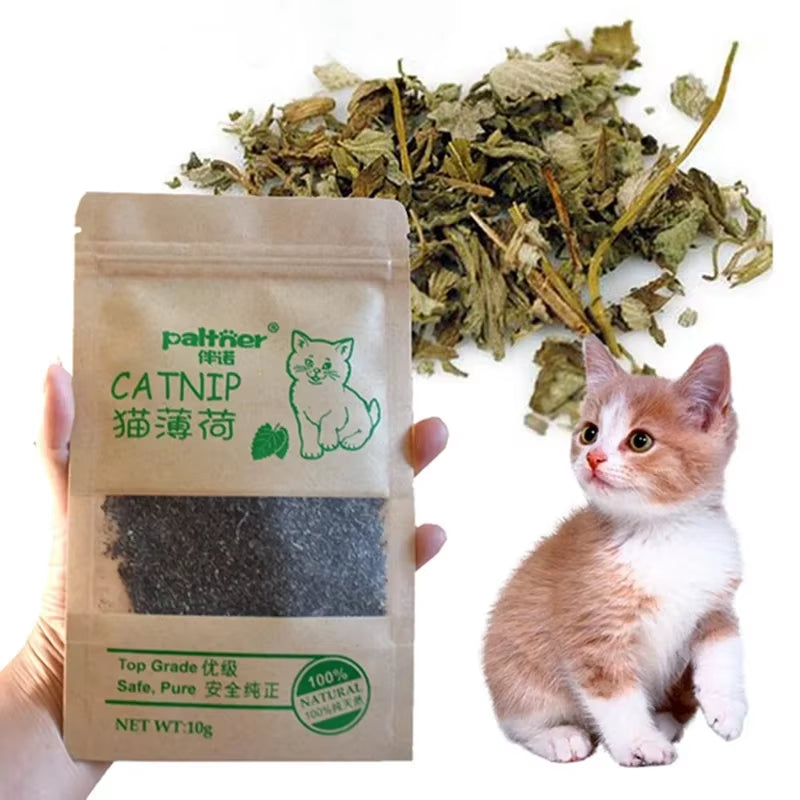 New Organic 100% Natural Cat Catnip Cattle Grass 10G Cat Mint Leaves Menthol Flavor Funny Cat Training Toy Cats Supplies