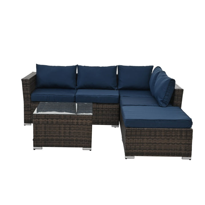 Patio Furniture, Outdoor Furniture, Seasonal PE Wicker Furniture, 4 Set Wicker Furniture With Tempered Glass Coffee Table CoolZStuffs