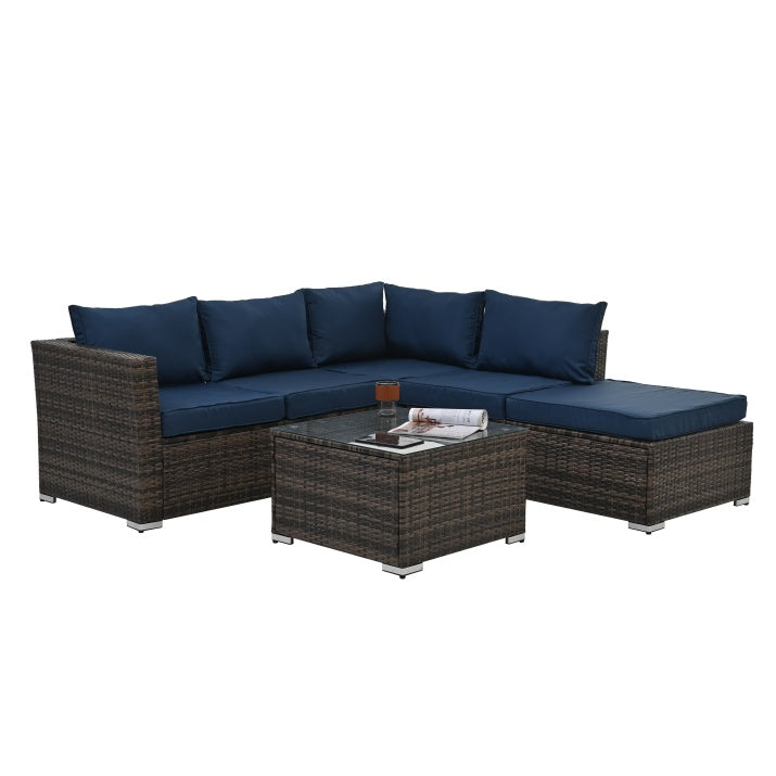 Patio Furniture, Outdoor Furniture, Seasonal PE Wicker Furniture, 4 Set Wicker Furniture With Tempered Glass Coffee Table CoolZStuffs