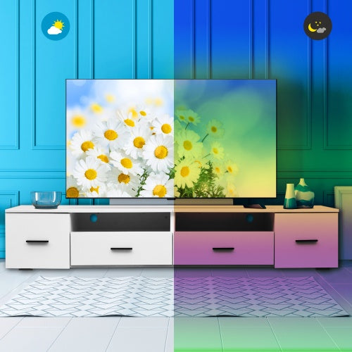 White TV Stand For Living Room, Modern Entertainment Center Stand For TV Up To 90 Inch, Large Led TV Stand With 4 Storage Drawers, High Glossy Waterproof TV Console, TV Table Media Furniture CoolZStuffs