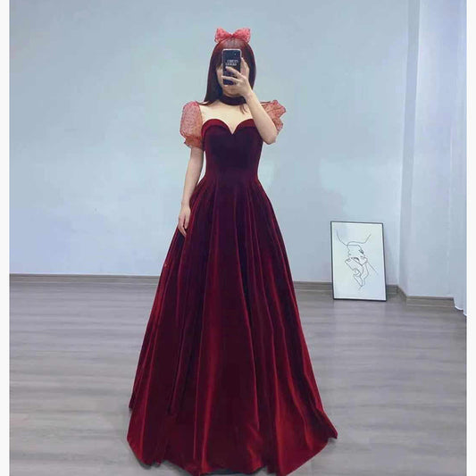 Noble Wine Red Velvet Toast Bridal Gown Dress Me Up