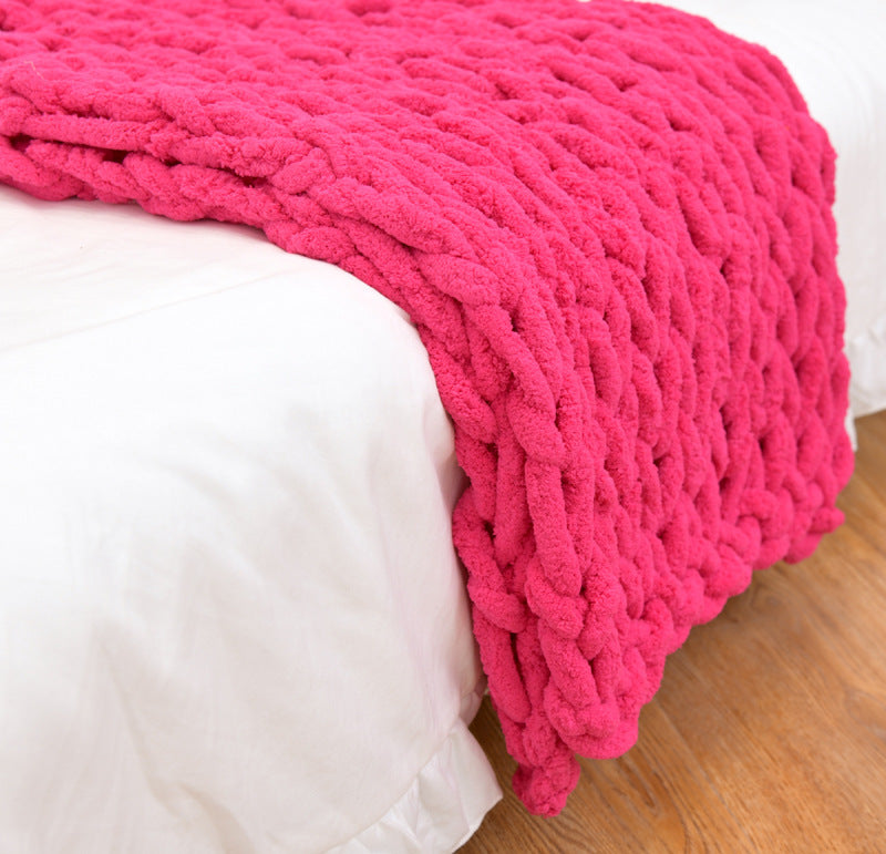 Handmade Coarse Yarn Knitted Chenille Rod Knitted Yarn Sofa Cover Blanket Dress Me Up