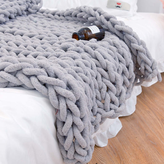 Handmade Coarse Yarn Knitted Chenille Rod Knitted Yarn Sofa Cover Blanket Dress Me Up