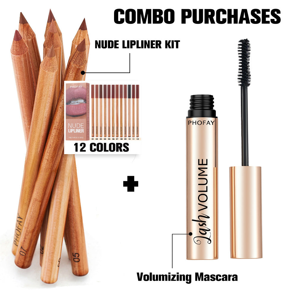 PHOFAY Volumizing Mascara And Nude Lipliner Kit Dress Me Up