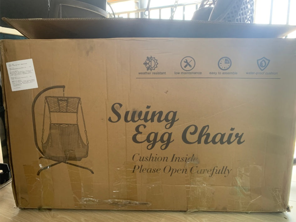 Indoor And Outdoor Swing Egg Chair With Stand, Beige UV Protection Cushion Hanging Chair With Cup Holder CoolZStuffs