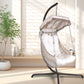 Indoor And Outdoor Swing Egg Chair With Stand, Beige UV Protection Cushion Hanging Chair With Cup Holder CoolZStuffs