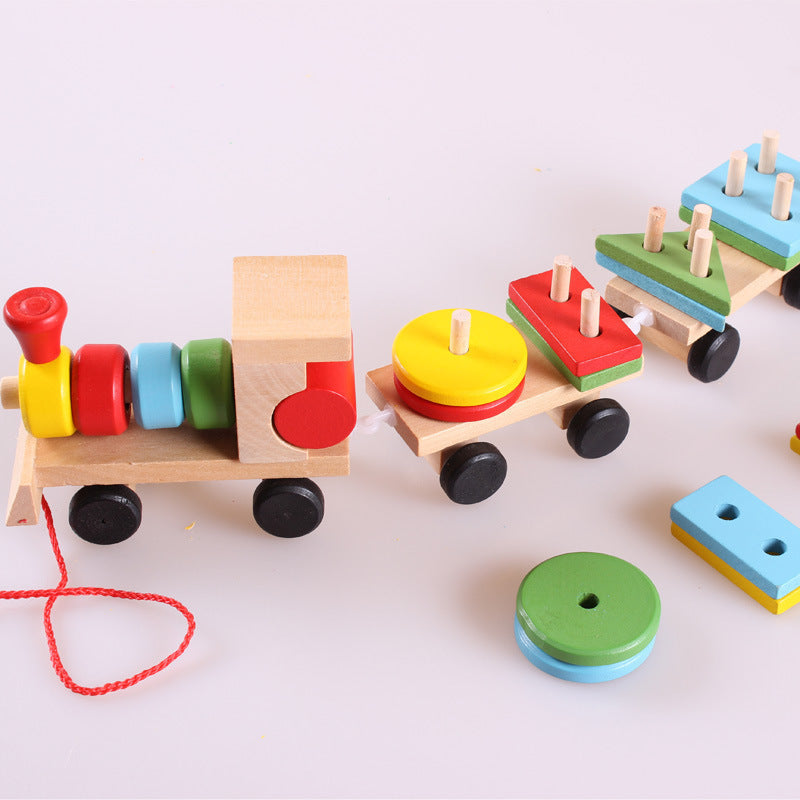 Wooden Train Three-section Tractor Toy Children's Intelligence Puzzle Toys Educational Toys Dress Me Up