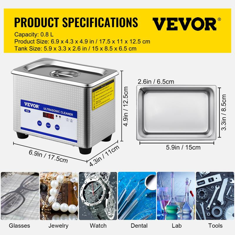 VEVOR Professional Ultrasonic Cleaner, Max. 30L Ultrasonic Jewelry Cleaner with Digital Timer & Heater, Stainless Steel Industrial Sonic Cleaner 40Khz for Glasses, Watches, Rings, Small Parts