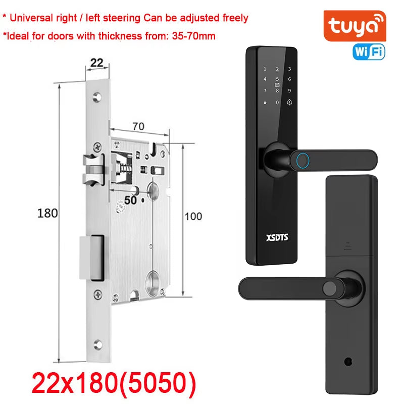 Smart WiFi Electronic Door Lock - Biometric Fingerprint, Smart Card, Password, Key Unlock & USB Emergency Charge