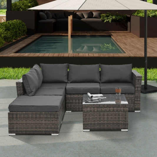 Patio Furniture, Outdoor Furniture, Seasonal PE Wicker Furniture, 4 Set Wicker Furniture With Tempered Glass Coffee Table CoolZStuffs