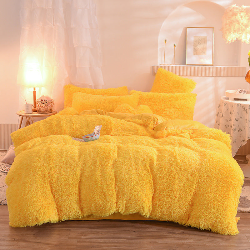 Luxury Thick Fleece Duvet Cover Queen King Winter Warm Bed Quilt Cover Pillowcase Fluffy Plush Shaggy Bedclothes Bedding Set Winter Body Keep Warm Dress Me Up