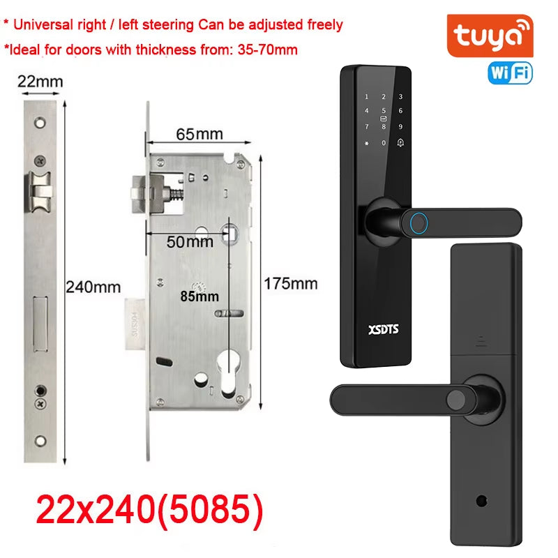 Smart WiFi Electronic Door Lock - Biometric Fingerprint, Smart Card, Password, Key Unlock & USB Emergency Charge