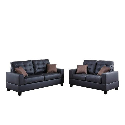 Living Room Furniture 2pc Sofa Set Black Faux Leather Tufted Sofa Loveseat W Pillows Cushion Couch CoolZStuffs