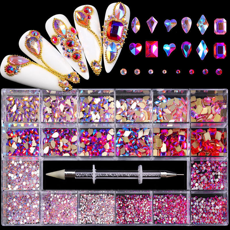 21 Grid Boxed Nail Rhinestone Flat Glass Nail Rhinestone Jewelry Set Dress Me Up