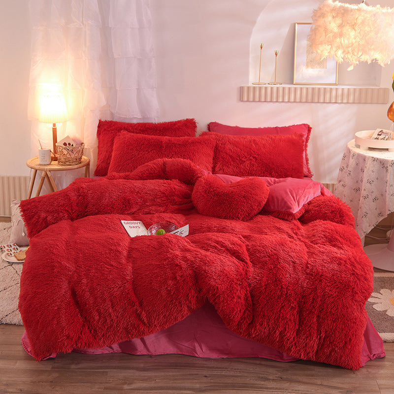 Luxury Thick Fleece Duvet Cover Queen King Winter Warm Bed Quilt Cover Pillowcase Fluffy Plush Shaggy Bedclothes Bedding Set Winter Body Keep Warm Dress Me Up