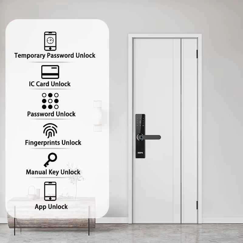 Smart WiFi Electronic Door Lock - Biometric Fingerprint, Smart Card, Password, Key Unlock & USB Emergency Charge