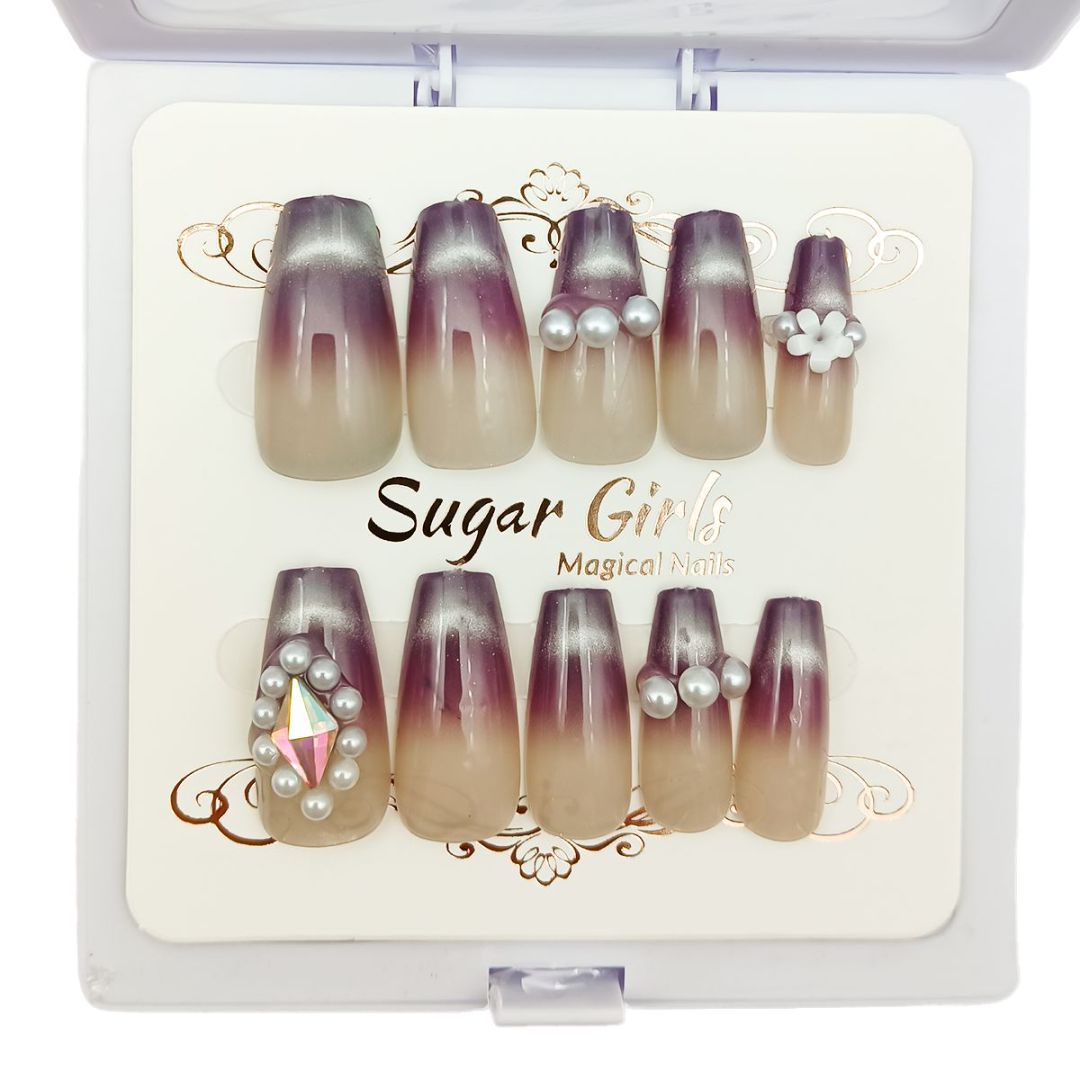 Eggplant Color Set With Pearl Diamond Nails Dress Me Up