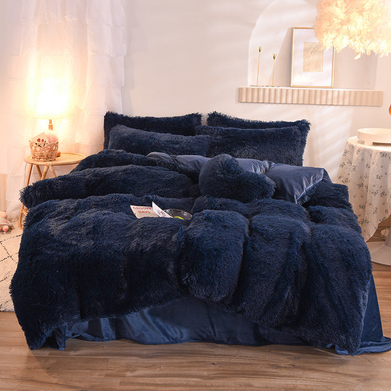 Luxury Thick Fleece Duvet Cover Queen King Winter Warm Bed Quilt Cover Pillowcase Fluffy Plush Shaggy Bedclothes Bedding Set Winter Body Keep Warm Dress Me Up