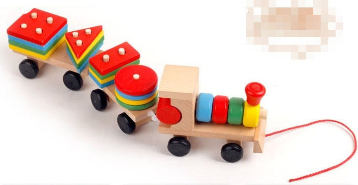 Wooden Train Three-section Tractor Toy Children's Intelligence Puzzle Toys Educational Toys Dress Me Up