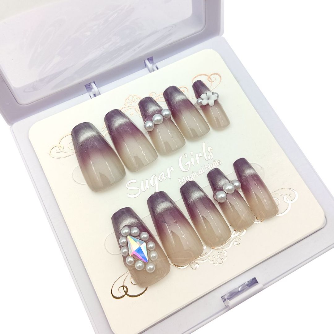 Eggplant Color Set With Pearl Diamond Nails Dress Me Up