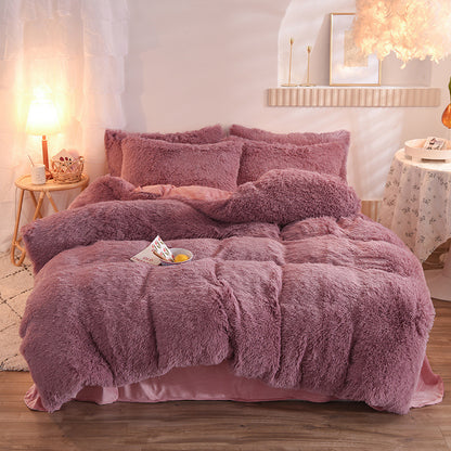 Luxury Thick Fleece Duvet Cover Queen King Winter Warm Bed Quilt Cover Pillowcase Fluffy Plush Shaggy Bedclothes Bedding Set Winter Body Keep Warm Dress Me Up