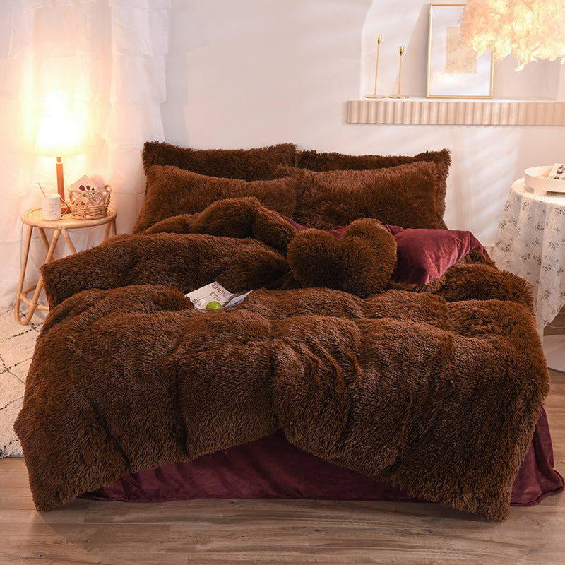 Luxury Thick Fleece Duvet Cover Queen King Winter Warm Bed Quilt Cover Pillowcase Fluffy Plush Shaggy Bedclothes Bedding Set Winter Body Keep Warm Dress Me Up