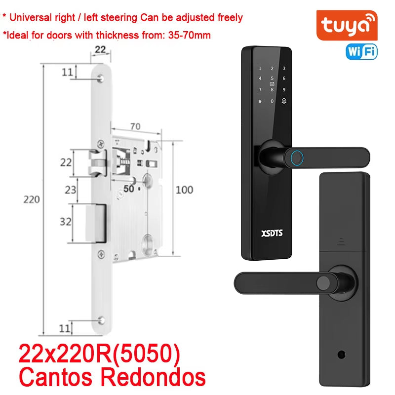 Smart WiFi Electronic Door Lock - Biometric Fingerprint, Smart Card, Password, Key Unlock & USB Emergency Charge