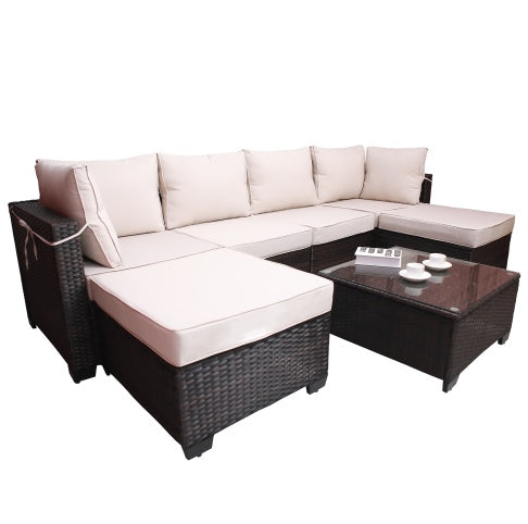 Outdoor Garden Patio Furniture 7Piece PE Rattan Wicker Cushioned Sofa Sets And Coffee Table, Patio Furniture Setoutdoor Couchoutdoor Couch Patio Furnitureoutdoor Sofapatio Couch CoolZStuffs