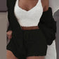 3pcs Womens Clothing Long Sleeve Crop Tank Top And Drawstring Shorts Pajama Set Dress Me Up