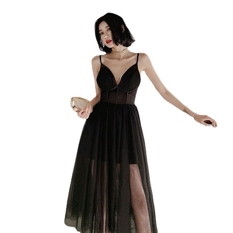 Sexy Suspenders V-neck Gauze Evening Dress Dress Me Up