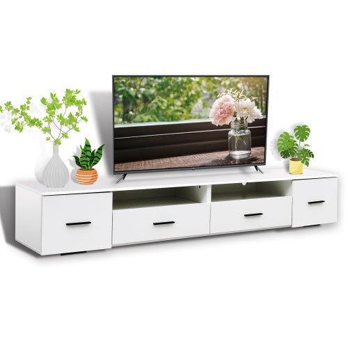 White TV Stand For Living Room, Modern Entertainment Center Stand For TV Up To 90 Inch, Large Led TV Stand With 4 Storage Drawers, High Glossy Waterproof TV Console, TV Table Media Furniture CoolZStuffs