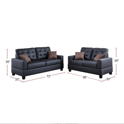 Living Room Furniture 2pc Sofa Set Black Faux Leather Tufted Sofa Loveseat W Pillows Cushion Couch CoolZStuffs