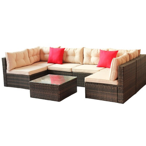 Patio Furniture Set PE Rattan Sectional Garden Furniture Corner Sofa Set CoolZStuffs