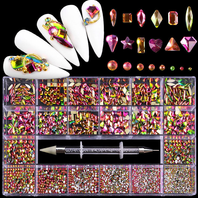 21 Grid Boxed Nail Rhinestone Flat Glass Nail Rhinestone Jewelry Set Dress Me Up