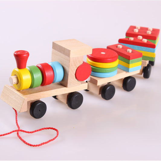 Wooden Train Three-section Tractor Toy Children's Intelligence Puzzle Toys Educational Toys Dress Me Up