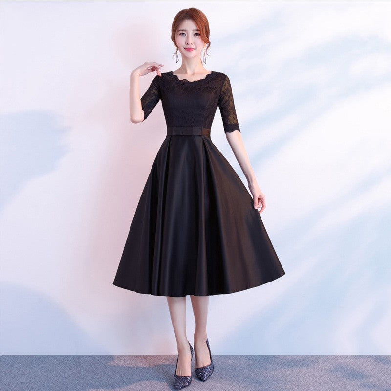 The End Elegant Long Sleeve Thin Company Annual Meeting Black Dress Dress Long Section Dress Me Up