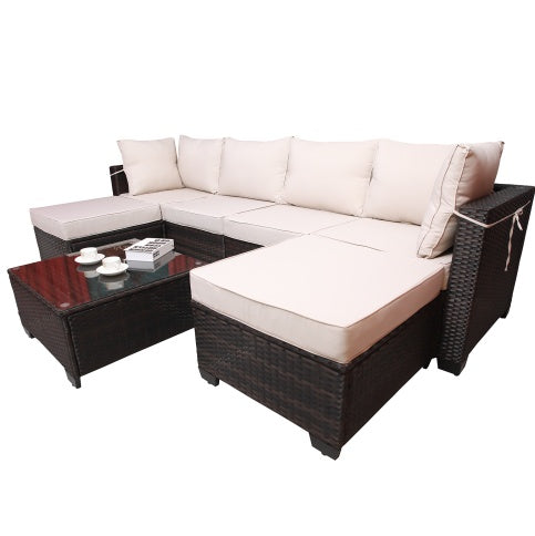 Outdoor Garden Patio Furniture 7Piece PE Rattan Wicker Cushioned Sofa Sets And Coffee Table, Patio Furniture Setoutdoor Couchoutdoor Couch Patio Furnitureoutdoor Sofapatio Couch CoolZStuffs