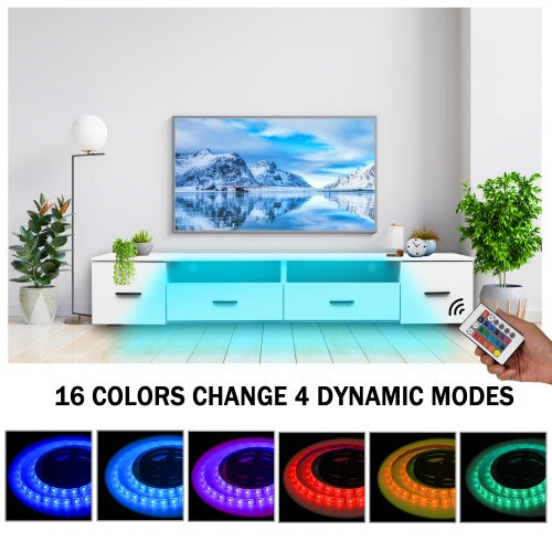 White TV Stand For Living Room, Modern Entertainment Center Stand For TV Up To 90 Inch, Large Led TV Stand With 4 Storage Drawers, High Glossy Waterproof TV Console, TV Table Media Furniture CoolZStuffs