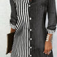 Stylish Striped Print Color Block Shirt Dress - Versatile Long Sleeve For Chic Spring & Fall Looks - Comfortable Womens Clothing For Everyday Wear Dress Me Up