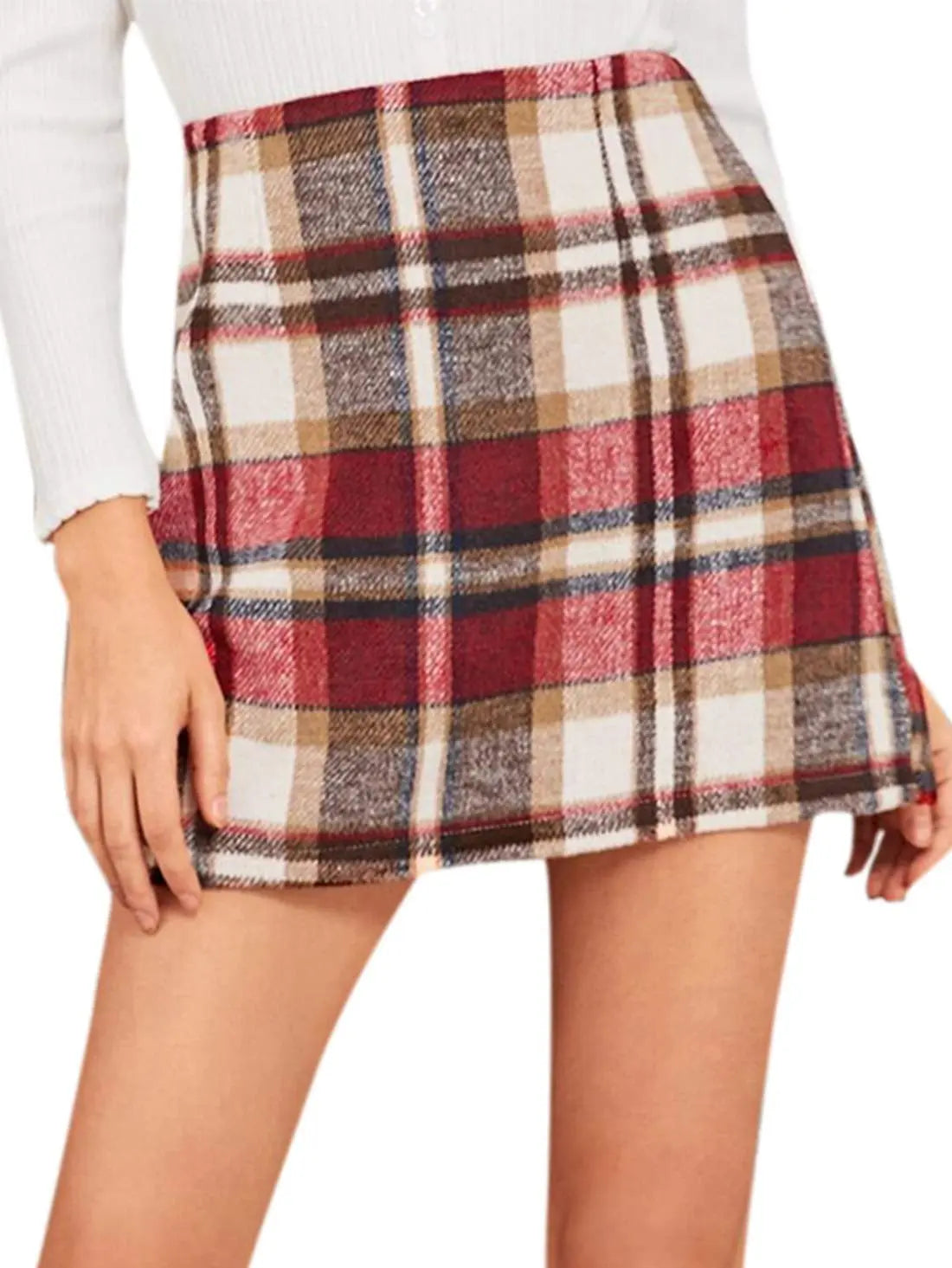 High-waisted Plaid Skirt Tight Pencil Wool Mini Skirt Dress Me Up