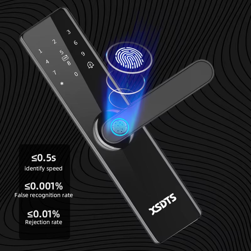 Smart WiFi Electronic Door Lock - Biometric Fingerprint, Smart Card, Password, Key Unlock & USB Emergency Charge