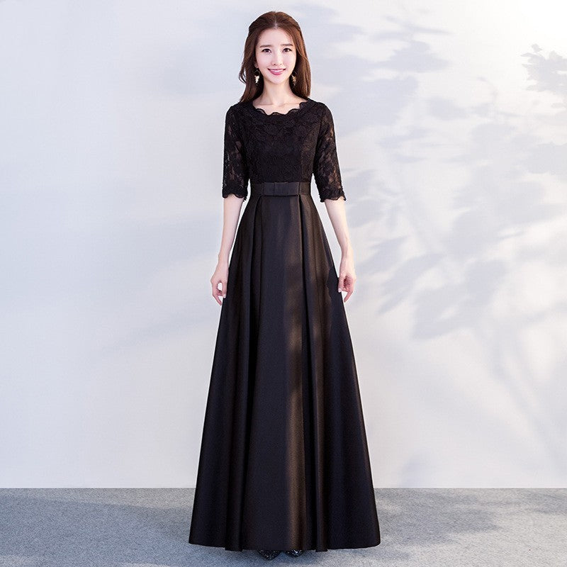 The End Elegant Long Sleeve Thin Company Annual Meeting Black Dress Dress Long Section Dress Me Up