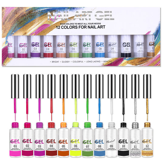 Manicure Drawing Phototherapy Painted Glue 3D Spray Paint Gel 12 Color Set Box Dress Me Up