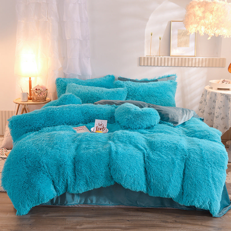 Luxury Thick Fleece Duvet Cover Queen King Winter Warm Bed Quilt Cover Pillowcase Fluffy Plush Shaggy Bedclothes Bedding Set Winter Body Keep Warm Dress Me Up