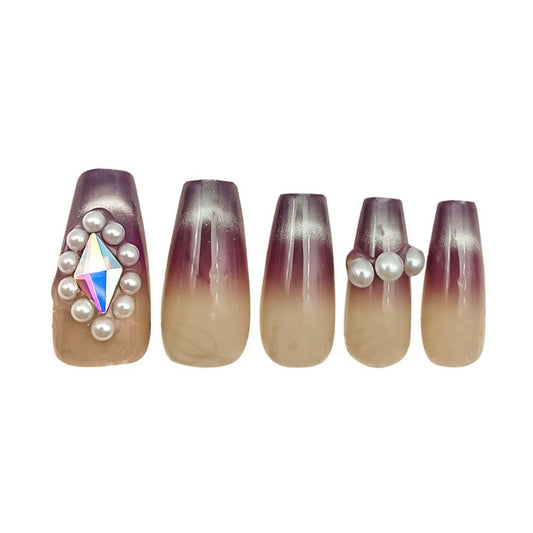 Eggplant Color Set With Pearl Diamond Nails Dress Me Up