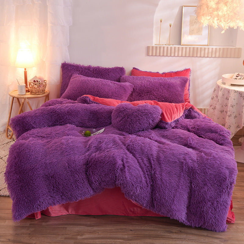 Luxury Thick Fleece Duvet Cover Queen King Winter Warm Bed Quilt Cover Pillowcase Fluffy Plush Shaggy Bedclothes Bedding Set Winter Body Keep Warm Dress Me Up