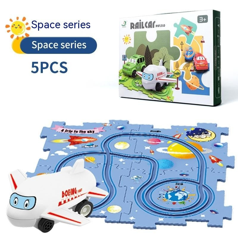 Children Puzzle Electric Railroad Speeder DIY Assembly Electric Car Automatic Rail City Scene Construction Education Toy Gift Dress Me Up