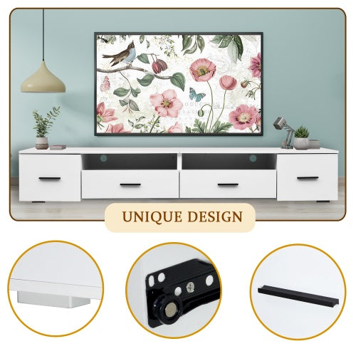 White TV Stand For Living Room, Modern Entertainment Center Stand For TV Up To 90 Inch, Large Led TV Stand With 4 Storage Drawers, High Glossy Waterproof TV Console, TV Table Media Furniture CoolZStuffs