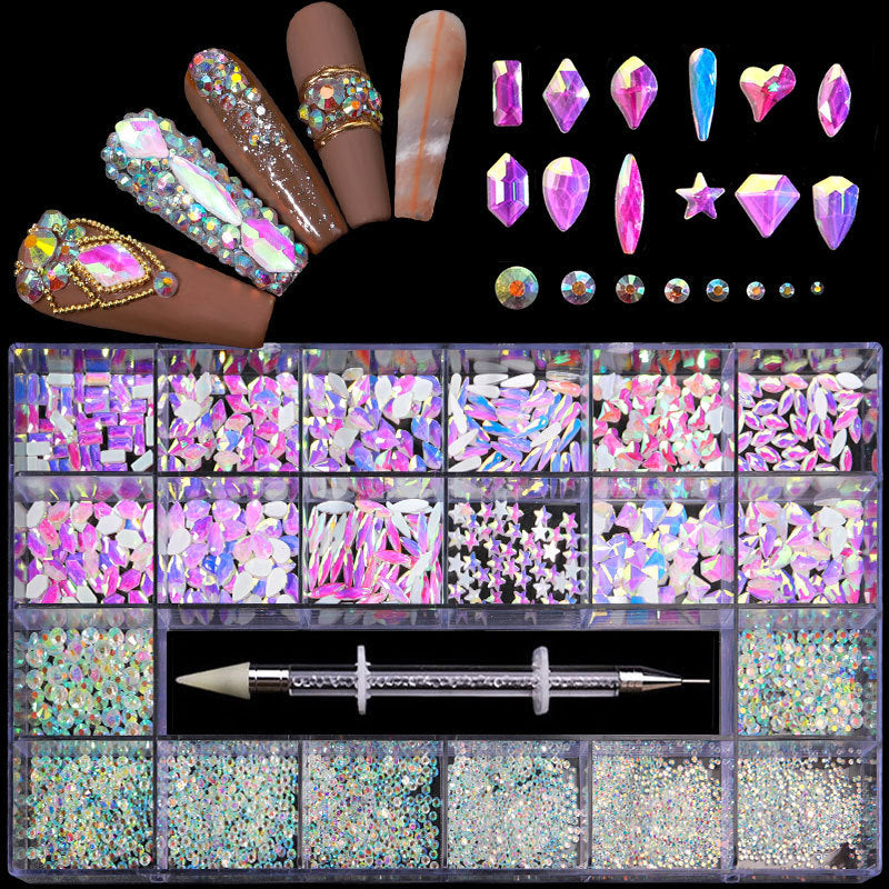 21 Grid Boxed Nail Rhinestone Flat Glass Nail Rhinestone Jewelry Set Dress Me Up