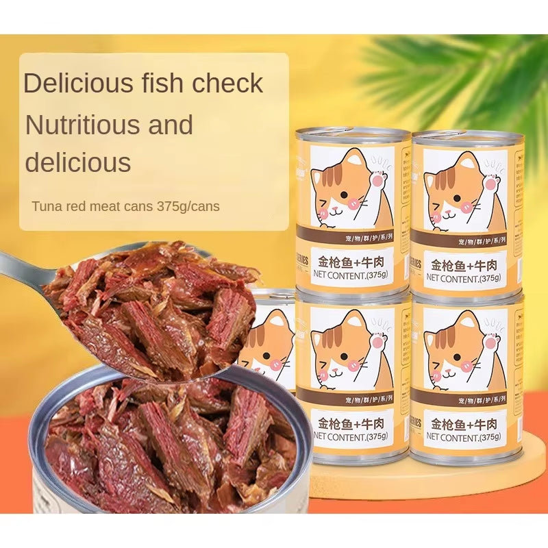 375G Cat Canned Tuna Chicken Beef Canned Pet Cat Wet Food Canned Delicious Meat Soup Fattening Cat Snacks Pet Food